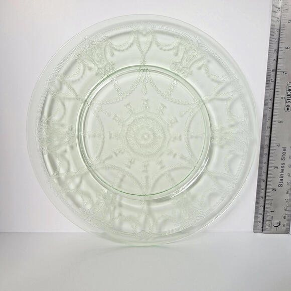 4 Vintage Anchor Hocking Green Cameo Ballerina 9" Plate Uranium Depression Glass - Picture 6 of 11